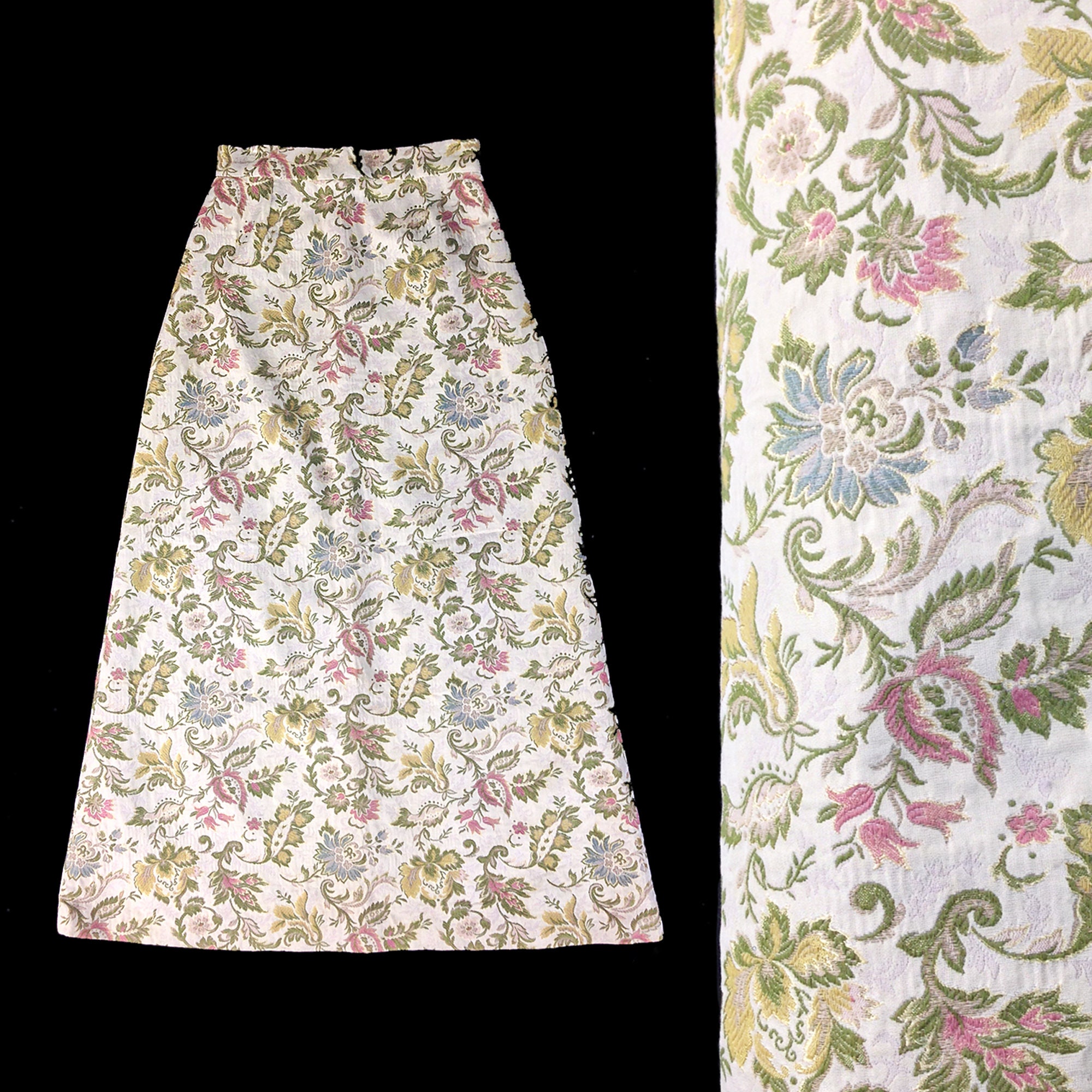 Vintage Clothing, Tapestry Skirt, 70S Maxi Embroidered Boho Floral Print Small Size 6 Us, 10 Uk