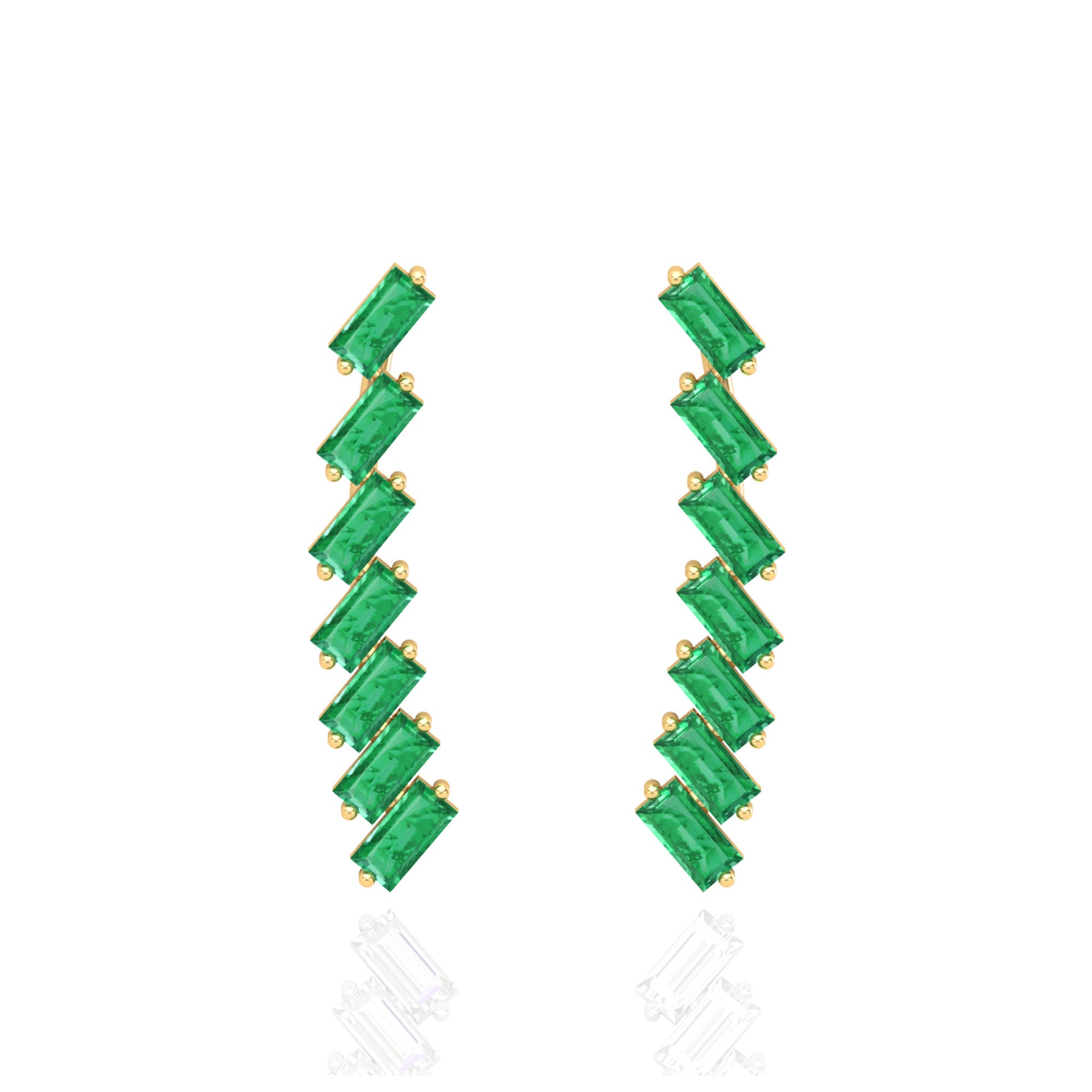 Emerald Cartilage Earring, Ear Crawler, Baguette Piercing, Wrap Tragus Earring