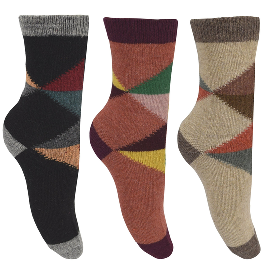 Unisex Warm Cozy Colorful Pattern Cotton Blend Crew Socks in Packs - black orange beige, one size