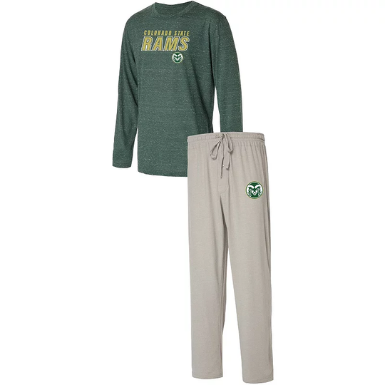 Men's Concepts Sport Gray/Green Colorado State Rams Satellite Long Sleeve T-Shirt & Pants Sleep Set, Size: Small, CST Grey