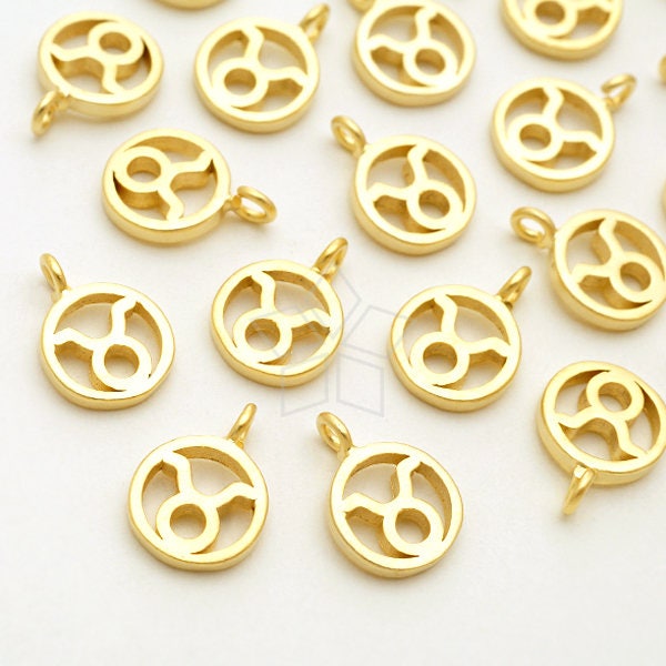 Pd-2230-Mg/4 Pcs - Zodiac Sign Symbol Charms, Constellation, Taurus, The Bull, April, May Birthday, Matte Gold Plated Over Brass 7.4mm