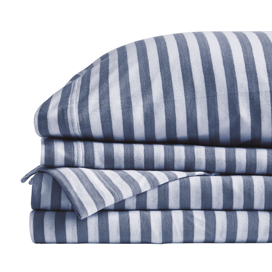 NY Loft SoHo Twin 250-Thread Count Cotton Blend Navy Stripe 3-Piece Bed Sheet | 20094