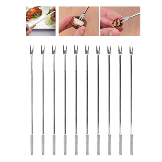 LAN 10Pcs/Set Seafood Tool Fork Widely Use Comfortable Grip Stainless Steel Multi Function Walnut Needle for Home