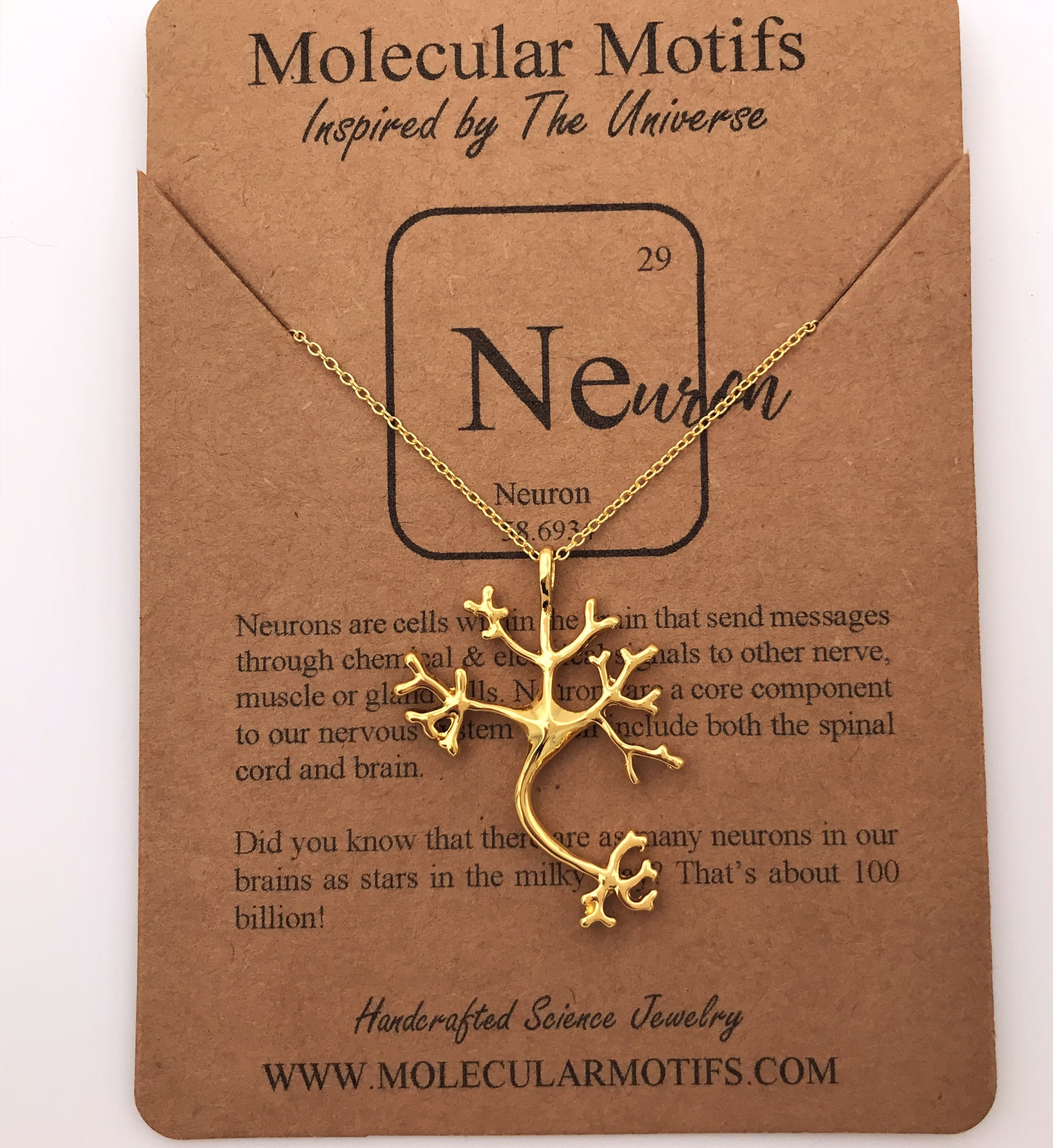 sterling Silver 18K Gold Finish Neuron Pendant Necklace-stem Gift-Tree Of Life-Psychology Gift-Science Jewelry