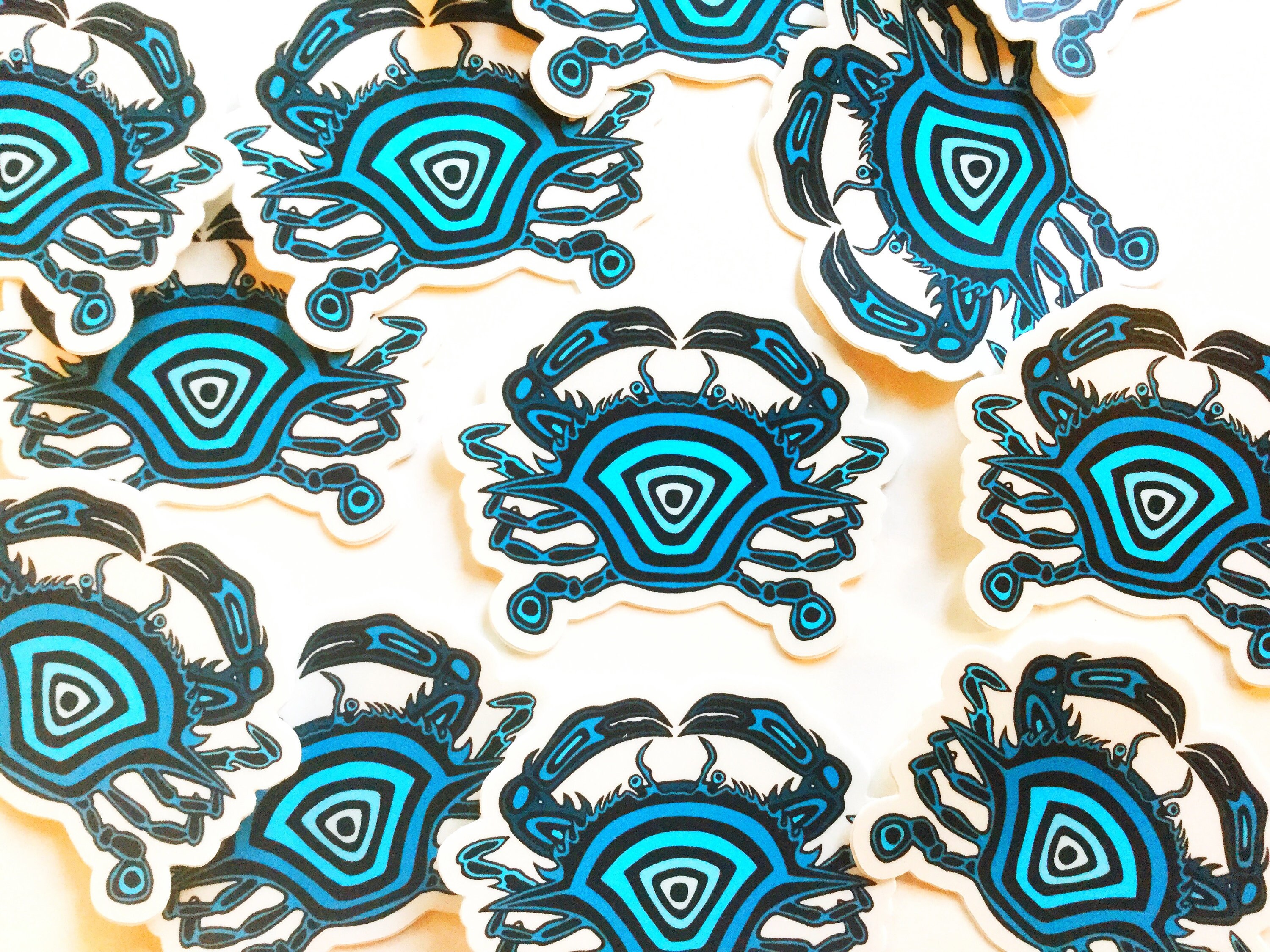 Blue Crab Vinyl Stickers, Artist Designed Unique Ocean Creature, Seafood, Beach, Water Animal Stickers