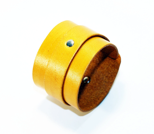Yellow Leather Cuff Rocker Bracelet Great Gift Bracelet