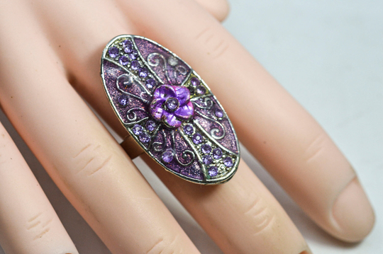 Silver Tone With Purple Crystals Womens Adjustable Ring, Size 6