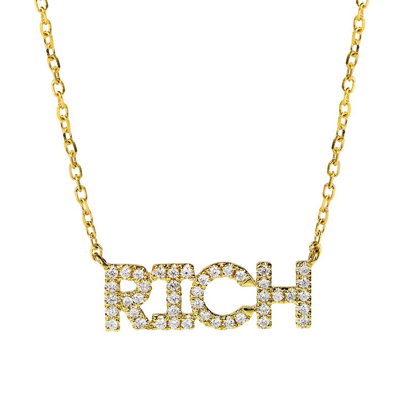 Iced Out Diamond Rich Pendant Necklace in Solid 18K Gold/Mens Bling Rapper Pendant/Custom Fine Jewelry/Gift For Women & Girls