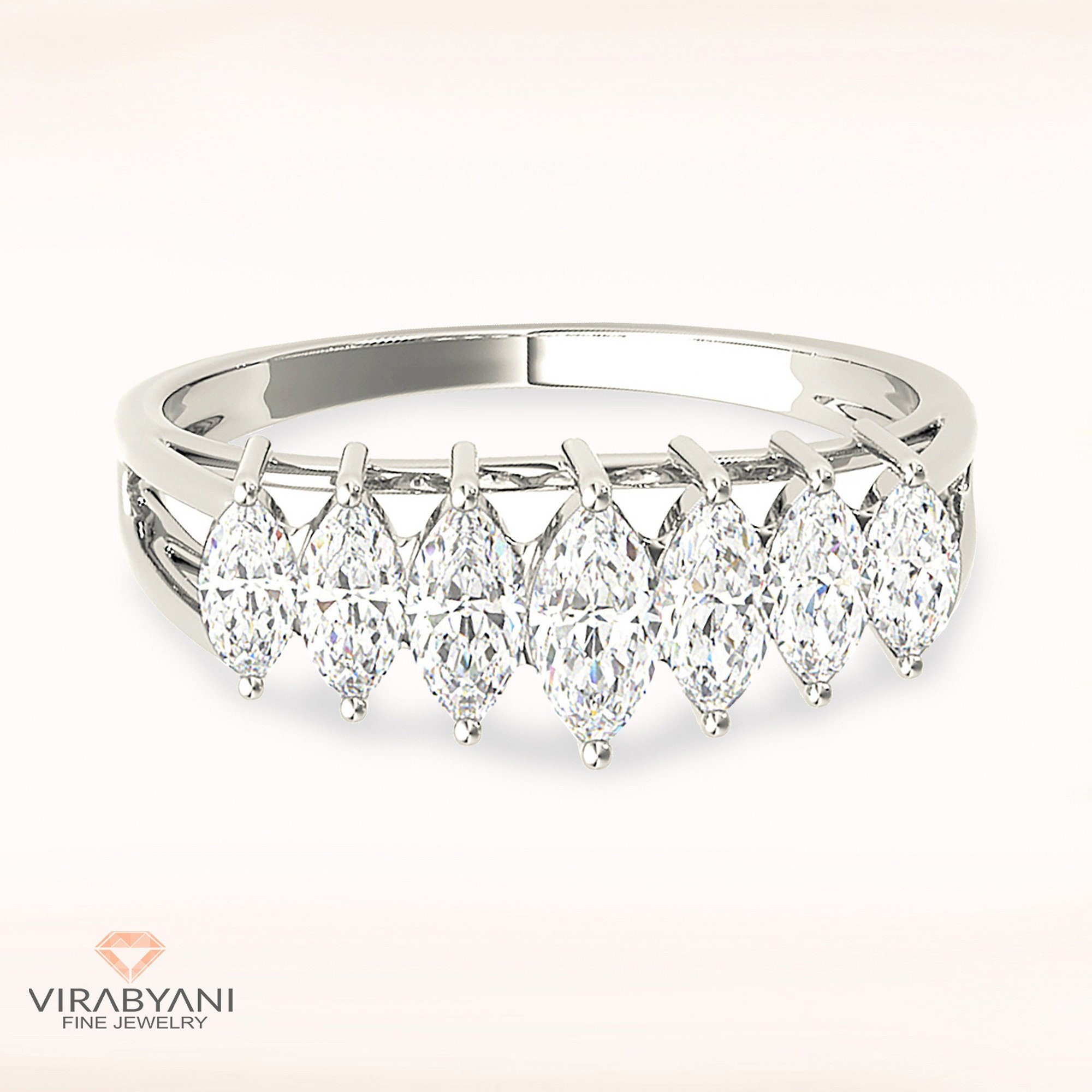 1.40 Ctw Marquise Cut Diamond Wedding Band - 14K/18K Solid White Gold/Platinum | Prong Set Anniversary Ring