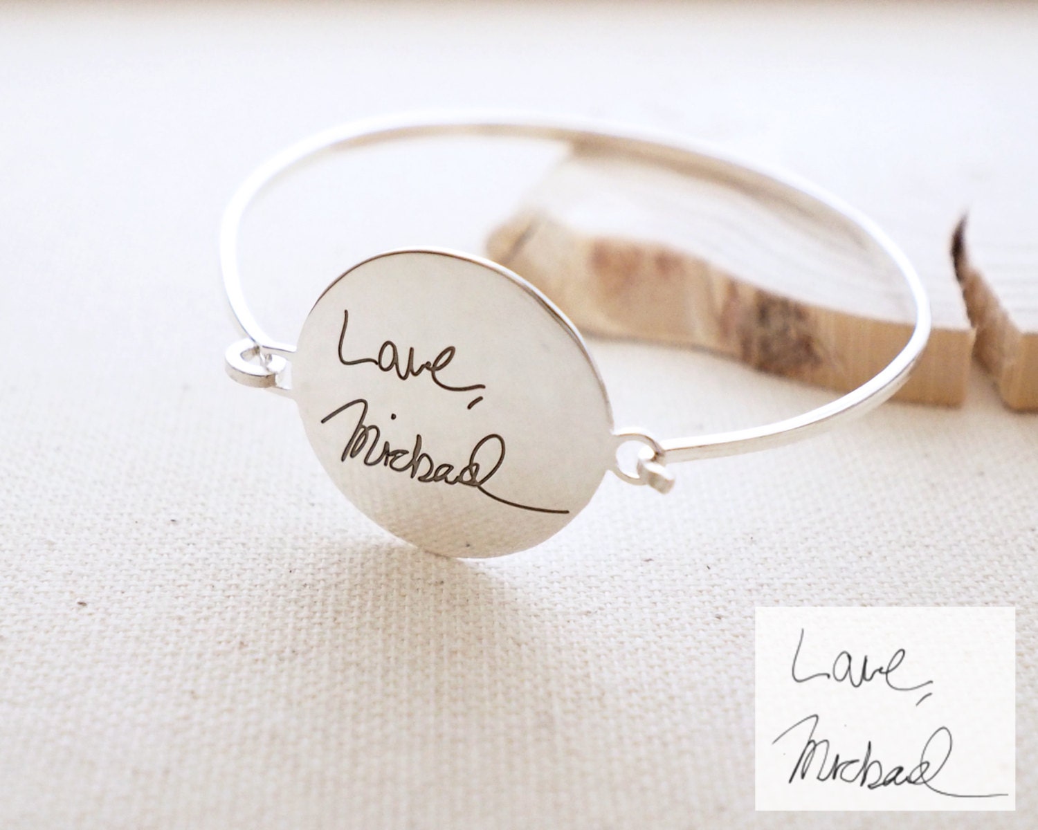 Actual Handwriting Disc Bangle Engraved Keepsake Signature Bracelet Sentimental Gift Gift For Grandma Bm28
