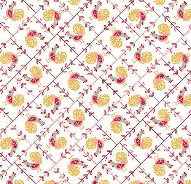 Cook Book Rooster Coral, Lori Holt For Riley Blake, 1/2 Yard - Cut Continuously, C11754-Coral