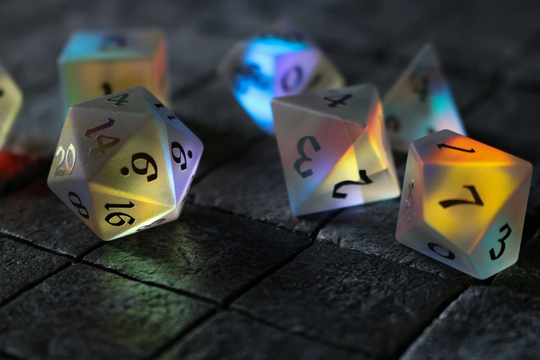 Gemstone | Inked Raised Dichroic Glass Polyhedral Dice | With Box Dnd Set