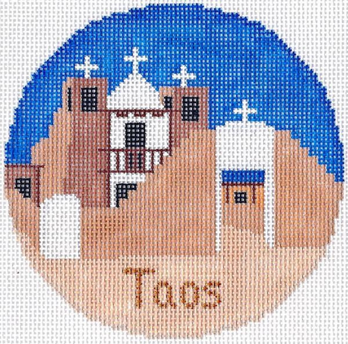 Needlepoint Handpainted Silver Needle Taos Christmas Ornament 4.25 -Free Shipping
