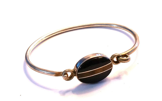 sterling Silver Black Onyx Bangle Bracelet Mexico
