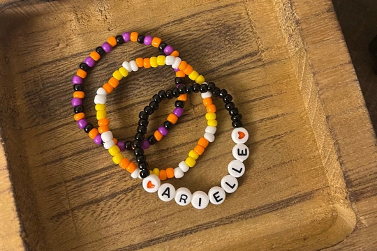 Kids Halloween Bead Bracelet, Custom Name Stretchy Bracelet