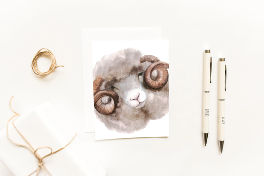 Ram Face Card~Farmhouse Note Card~Rustic Animal Greeting Cards~Hello Sheep~Close Up Cards~Domesticated Farm Print