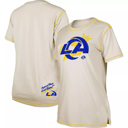 Women's New Era Cream Los Angeles Rams Split T-Shirt, Size: XS, Beige Over
