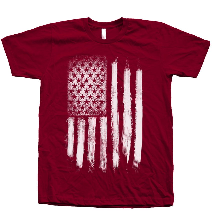 Us Flag T Shirt Custom Hand Screen Print Crew Neck Available S, M, L, Xl, 2Xl