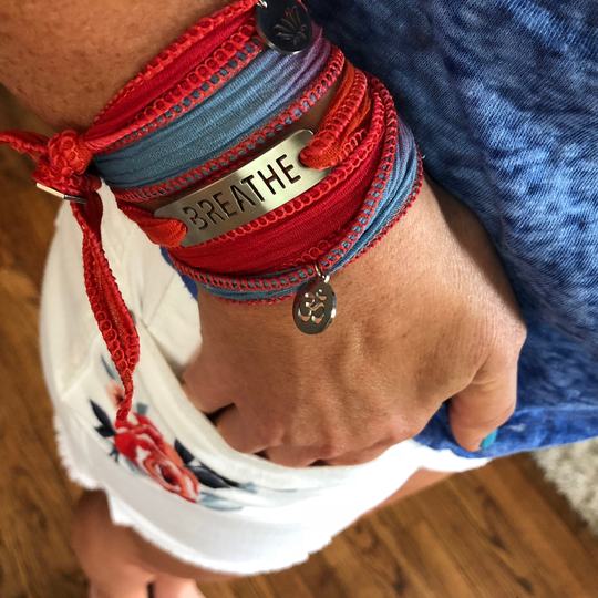 Breathe - Inspirational Bracelet Blended Button Wrap Bracelet, Hand Dyed Wrap Unique Gift, Dream, Hope, Inspire, Believe, Run, Triathlon