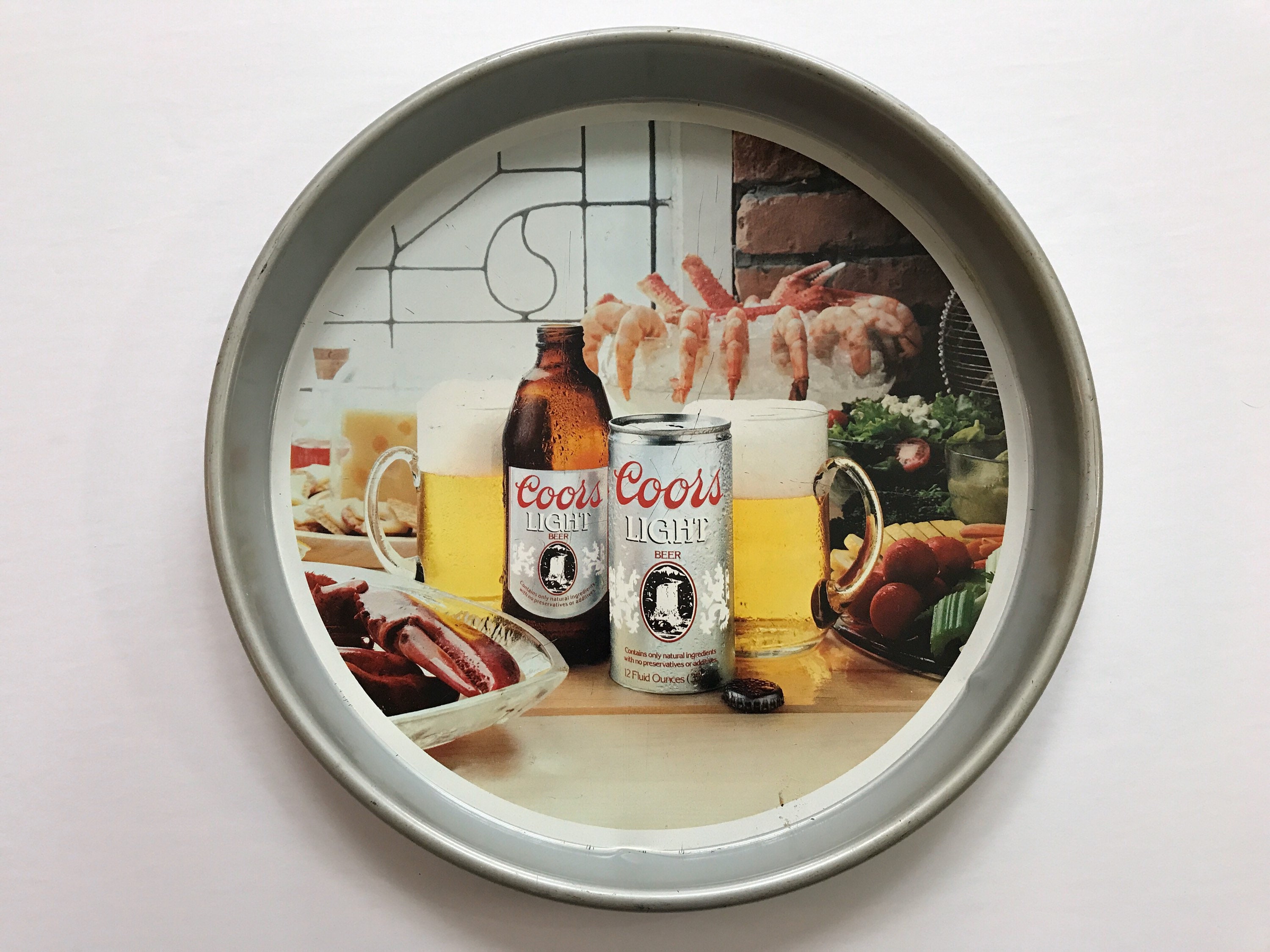 1982 Coors Light Beer Tray Barware Decorative Bar Decor Seafood 80S Tin Adolph Guys Man Cave