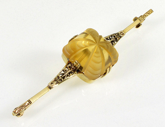 Antique Victorian Birks 14K Gold Citrine Brooch Pin C.1900