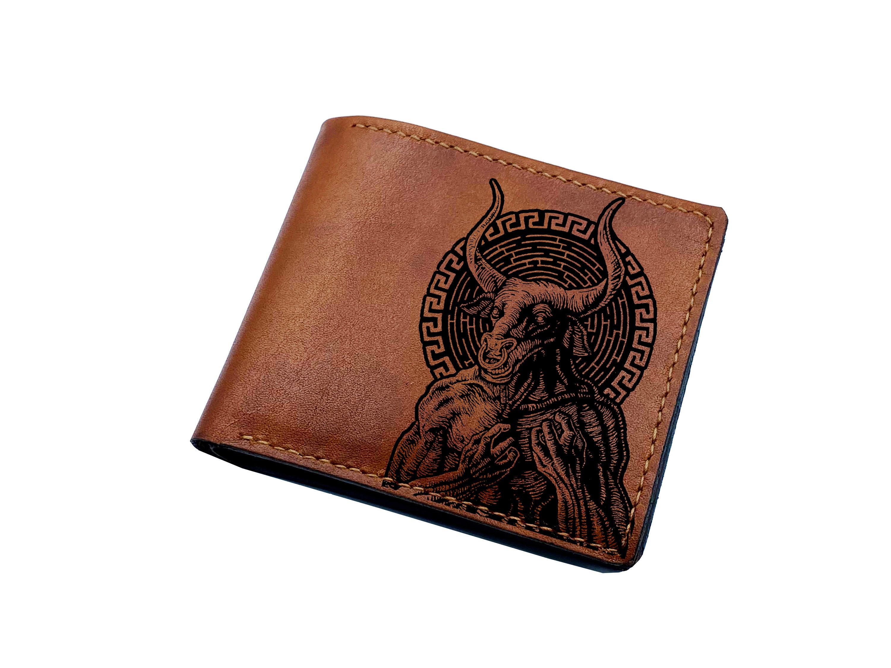 Minotaur Leather Men's Wallet, Monster Engraved Gift For Men, Customized Present Dad, Anniversary Husband