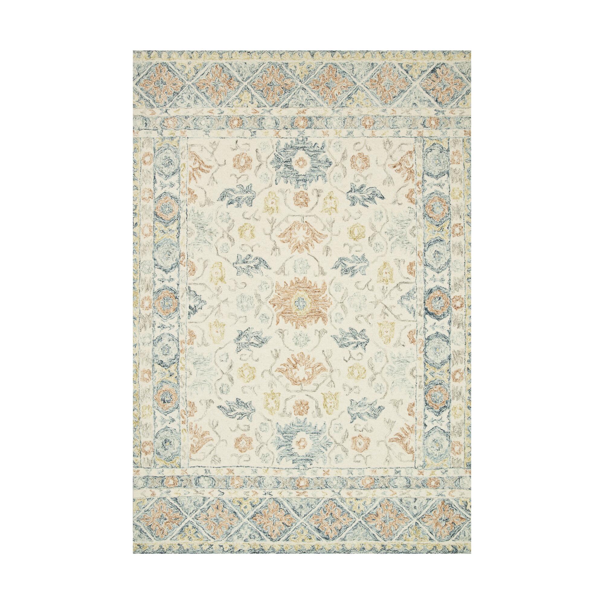 Ivory And Blue Wool Nora Area Rug: Orange/White - 8' x 10' by World Market