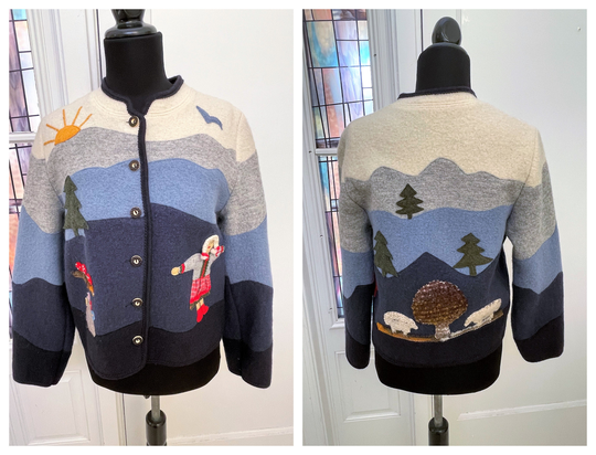 Vintage Lands End Wool Blend Appliquéd Jacket Austria Nordic Appliqued