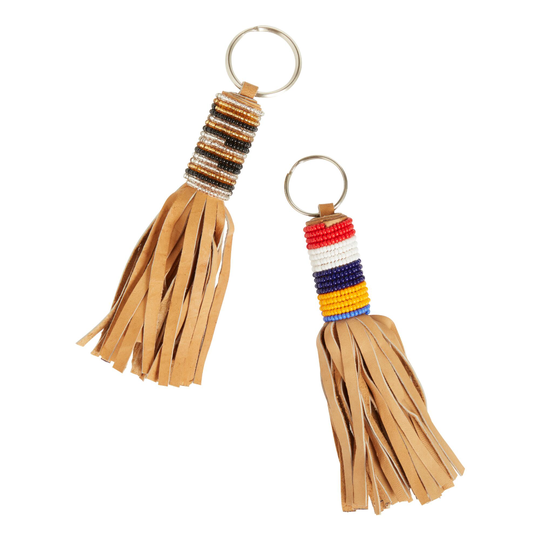 Beaded Faux Leather Tassel Keychain: Multi by World Market