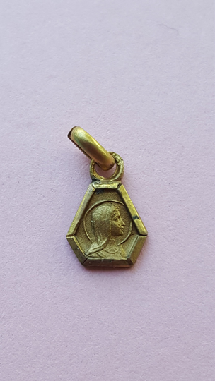 Religious Antique Gold Plated/Vermeil French Catholic Medal Pendant Medallion Of Virgin Mary, Holy Mary Our Lady