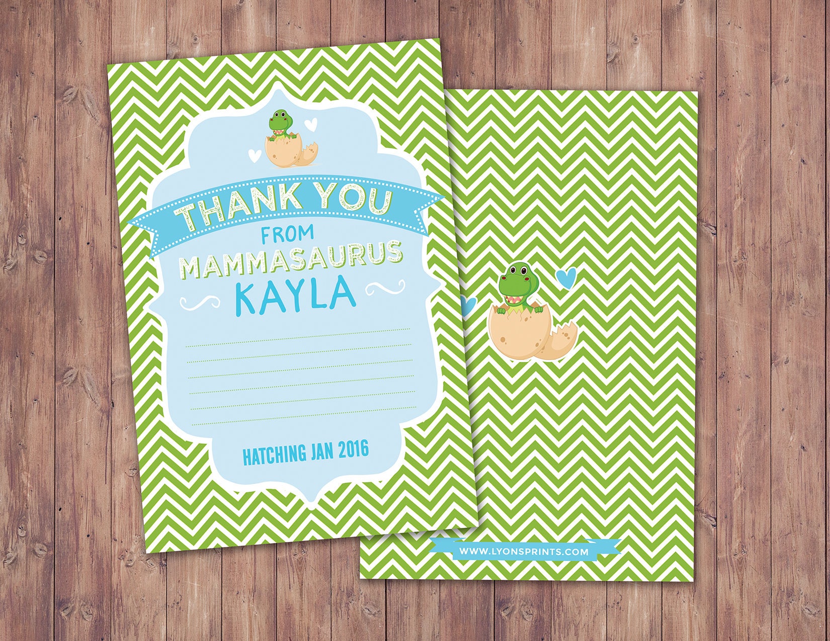 Dinosaur, Baby Shower, Thank You Card, Dino Baby, Chevron Pattern, Hatching, Party Decor, Shower, Baby Dinosaur, Coed Shower