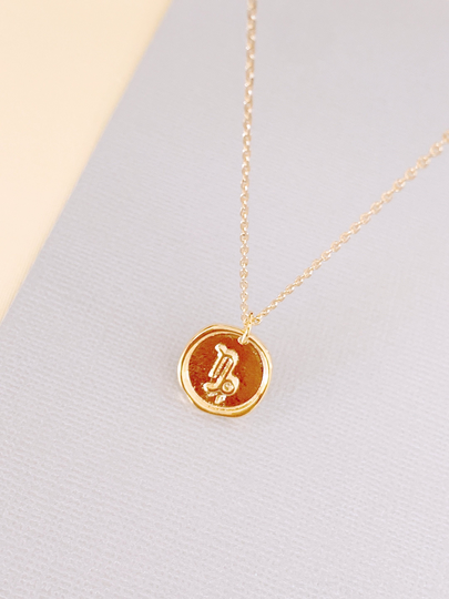 Zodiac Coin Medallion Necklace- Capricorn Necklace - Astrology Sign- Gold Star Jewelry- Vintage Constellations Birthday Gifts