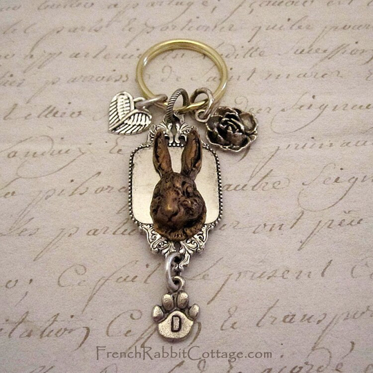 Bunny Rabbit Memorial Key Chain/Keychain Pet Loss Sympathy Gift Mixed Metal Assemblage Personalized Gifts For Women