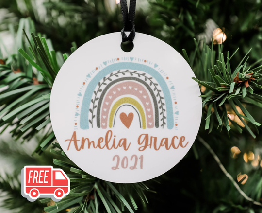 Rainbow Baby Christmas Ornament, Baby's First Christmas, Custom Personalized Ornament For Kids, Name
