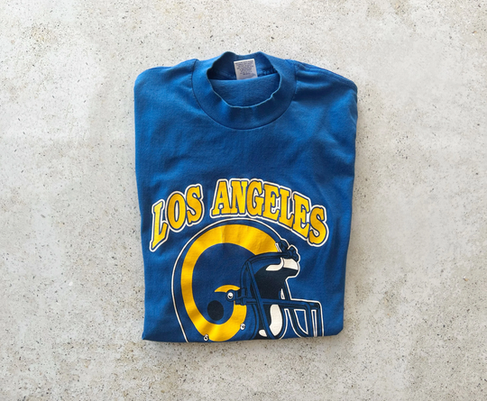 Vintage T-Shirt | La Rams Football Sports Pullover Top Shirt Graphic Tee Blue Yellow Gold Size M/L