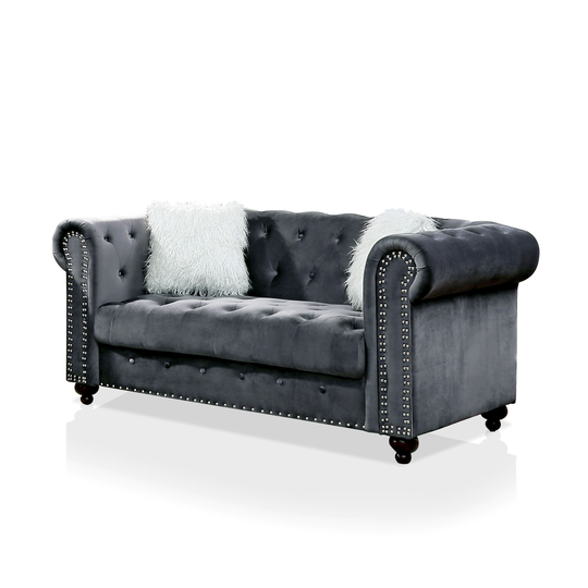 Furniture of America Gallean Modern Gray Polyester/Blend Loveseat | IDF-6240GY-LV