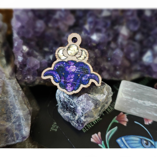Moon Phase Ram Mystic Witch Art Wood Charms; Wooden Pendant; Knitting Progress Keeper Crochet Charm Stitch Marker