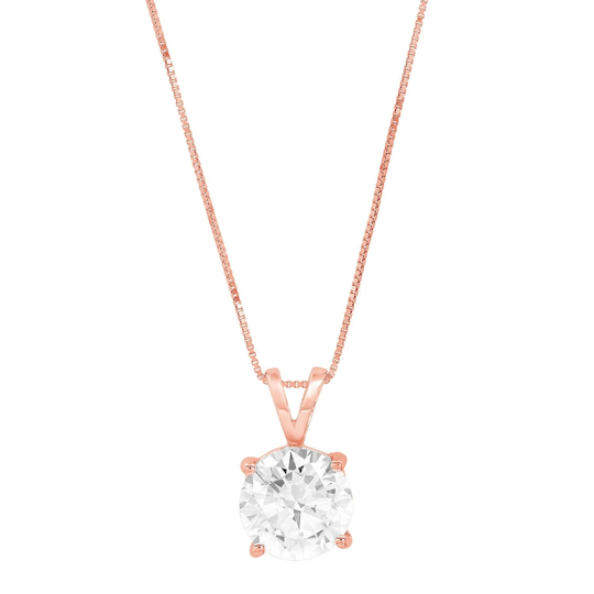 3.0 Ct Brilliant Round Cut Solitaire Conflict Free Natural Diamond Vs1-2 Color I-J Rose Solid 14K Or 18K Gold Pendant With 16" Chain