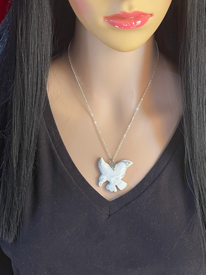 Dove, White, Howlite Pendant Necklace in Sterling Silver
