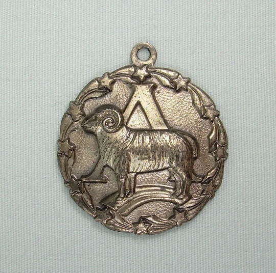 sterling Aries The Ram Pendant Charm-Vintage 925 Silver-P & B Hallmark-Horn Sheep Goat-March April Birthday Zodiac Horoscope-Medallion Medal