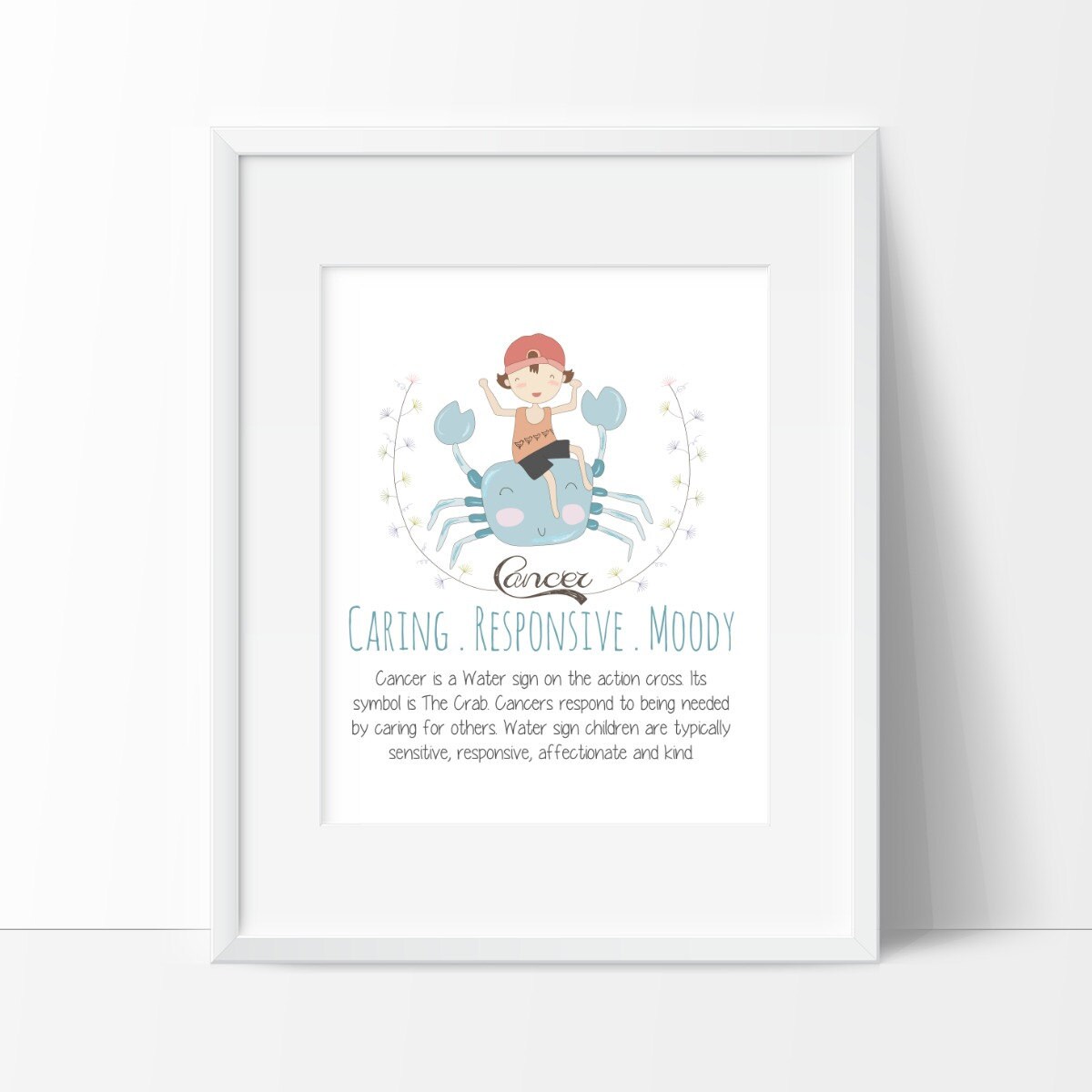 Cancer Zodiac Sign Print, Astrology Boys Design, Room Decor