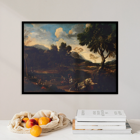 Jan Miel - Landscape With A Battle Between Two Rams | 1640 | Antique Wall Art Poster Print Canvas Vintage Home Decor Painting