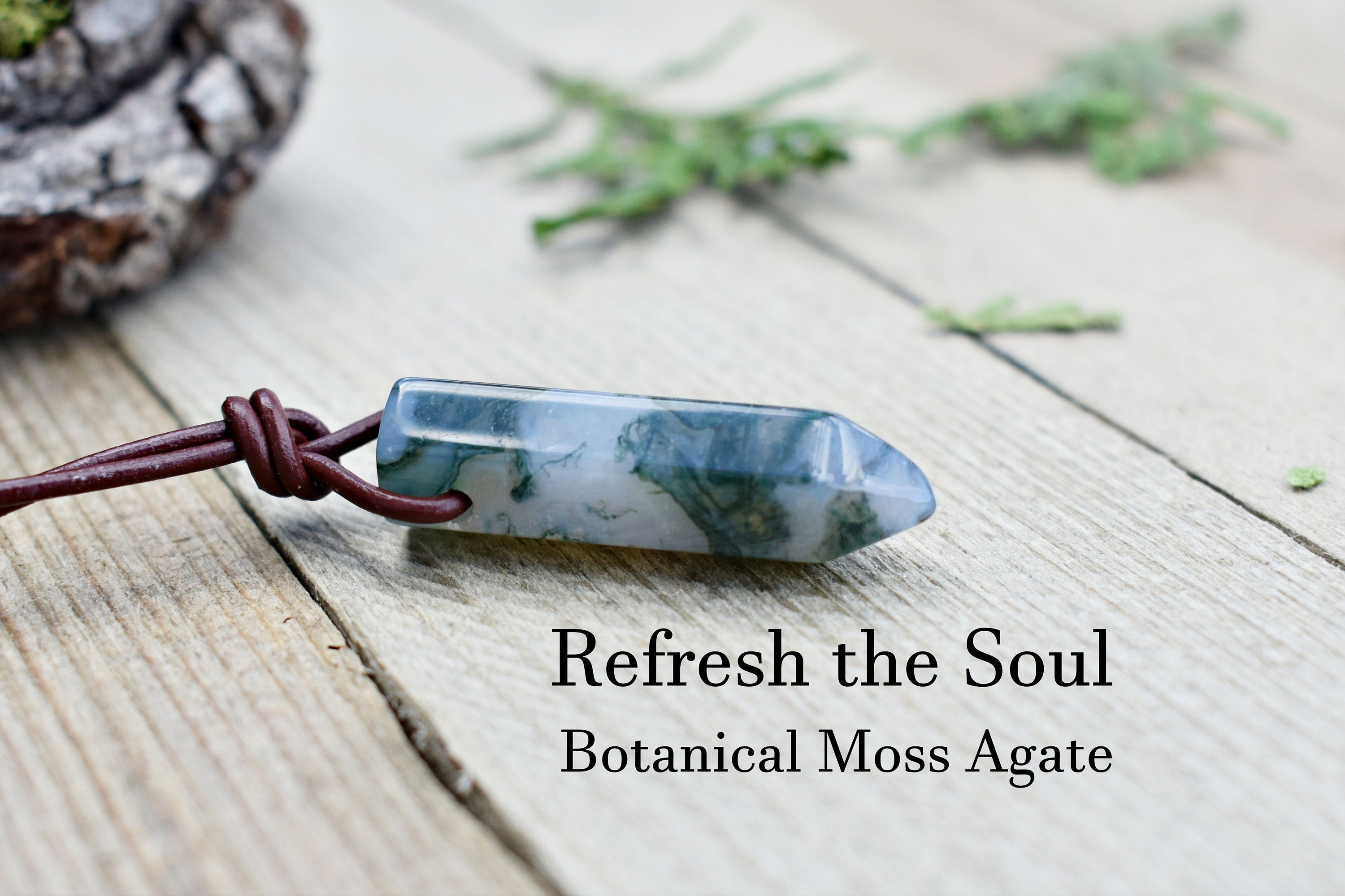 Botanical Moss Agate Necklace For Renewal, New Beginnings, Prosperity, Abundance, & Self-Esteem, Healing Crystal Therapy Jewelry