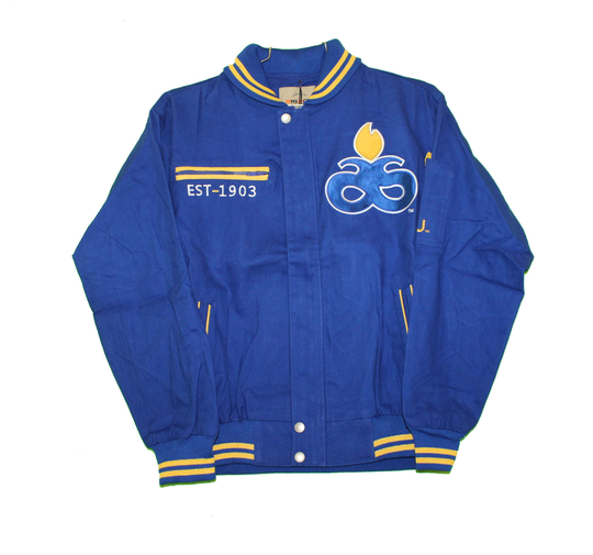 Albany State Golden Rams - Team Logo & Zip Front Pocket On Blue Zippered Twill Heavyweight Jacket