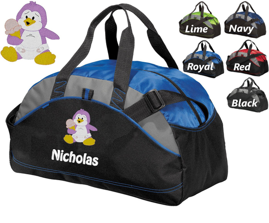 Personalized Diaper Bag For Dad, Athletic Bag, Embroidered Baby Penguin, Toddler Infant Monogrammed Name, Shower Gift