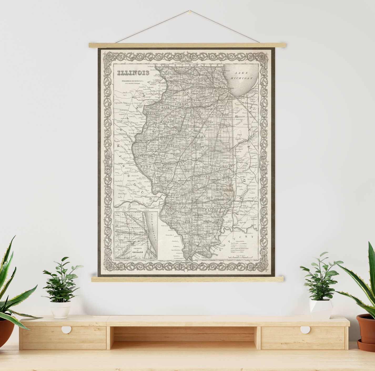 Illinois Antique State Map Print | Canvas Art Printed Marketplace