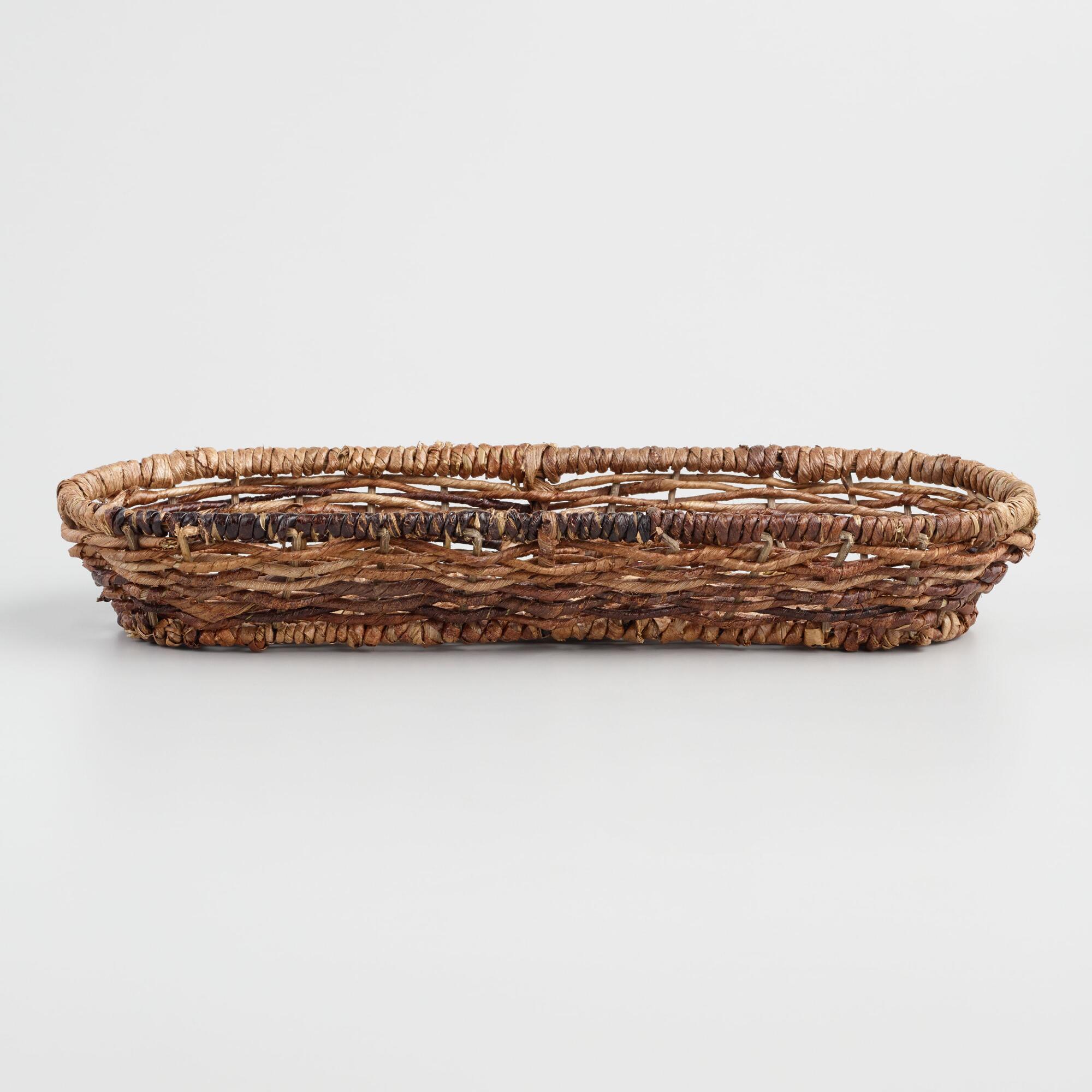 Shallow Oval Madras Basket: Brown - Natural Fiber by World Market