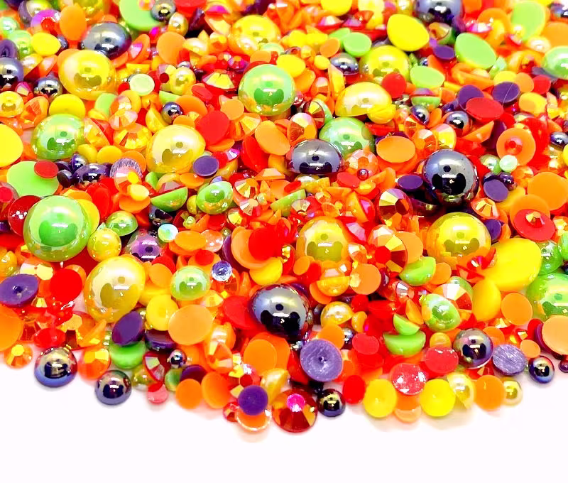 Chewy Candies Blend Rhinestone Mix 2mm-10mm Flatback Jelly Resin | Faux Pearls Rhinestones Mixed Sizes Red Green Purple