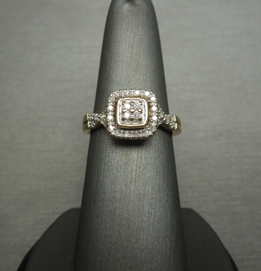 Vintage Estate 10K Gold 0.35Tcw Diamond Double Square Halo Engagement Ring/Sz 7.5