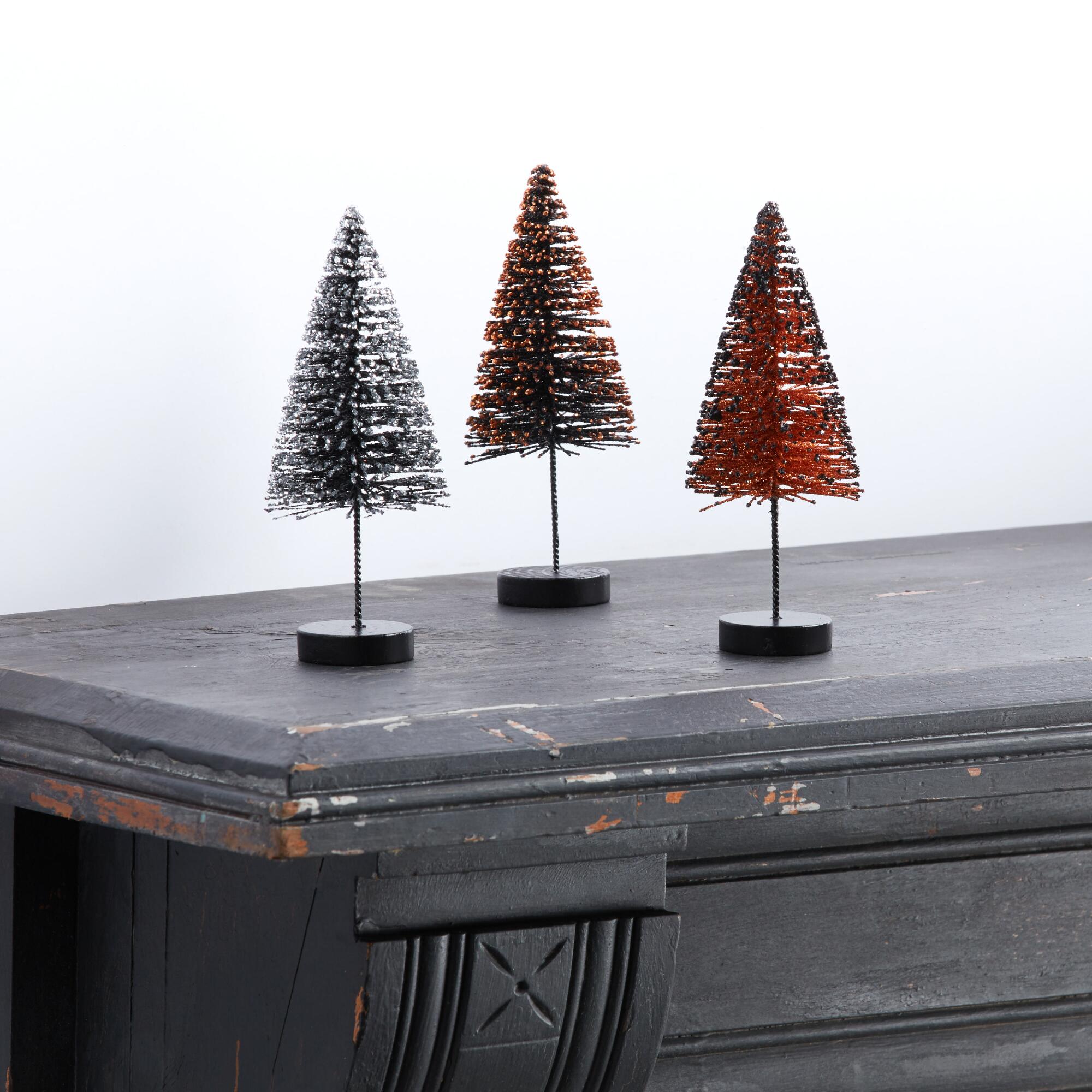 Glittering Bottlebrush Halloween Trees Set of 3: Multi - Acrylic by World Market